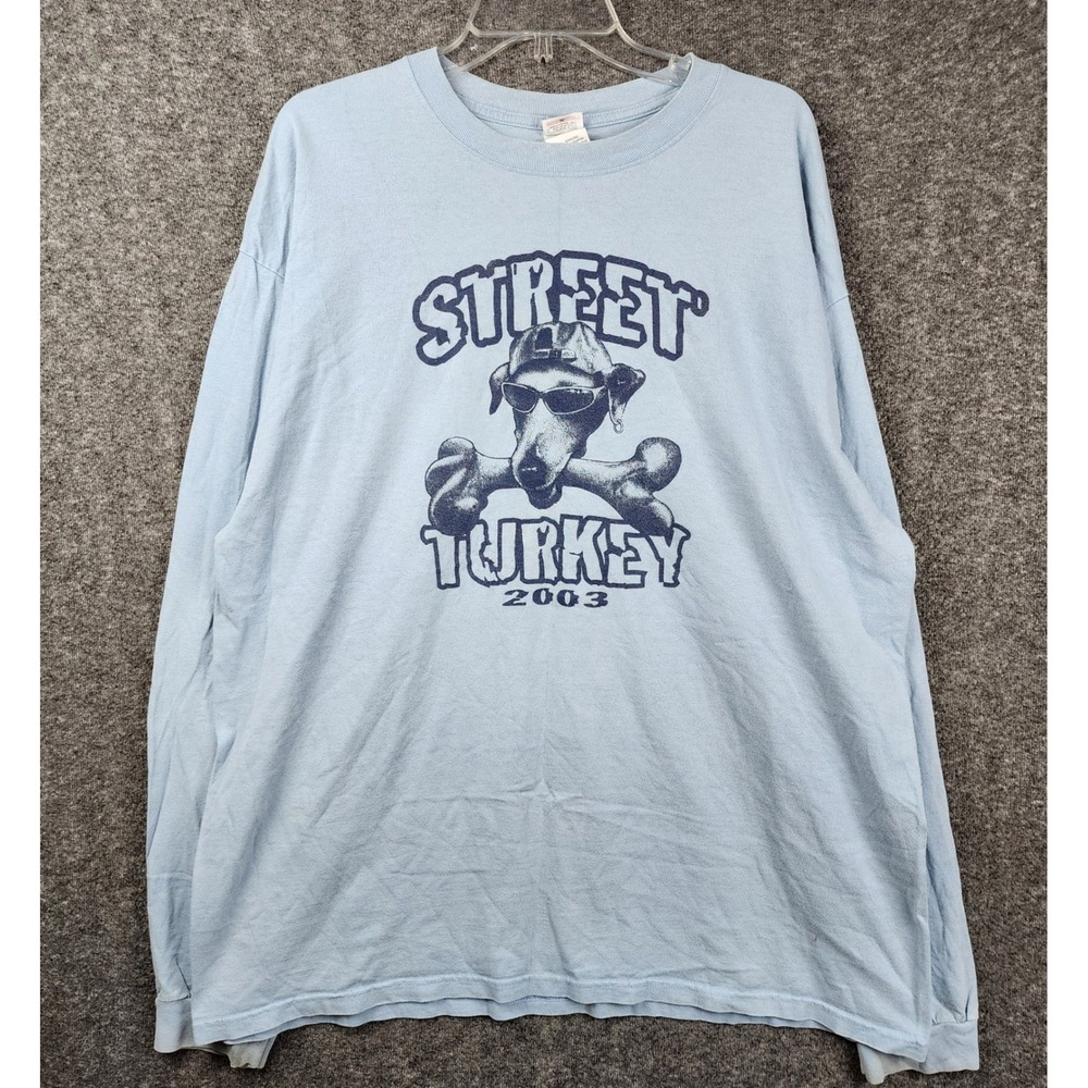 Anvil Long Sleeve T-Shirt Men 2X Light Blue Street Turkey 2003 Graphic Vintage